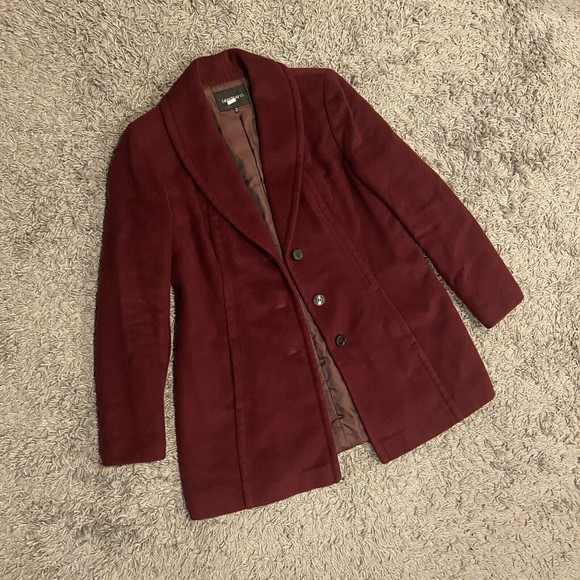 Lafayette 148 New York Wool Coat In Burgundy Size 12 With Pockets.